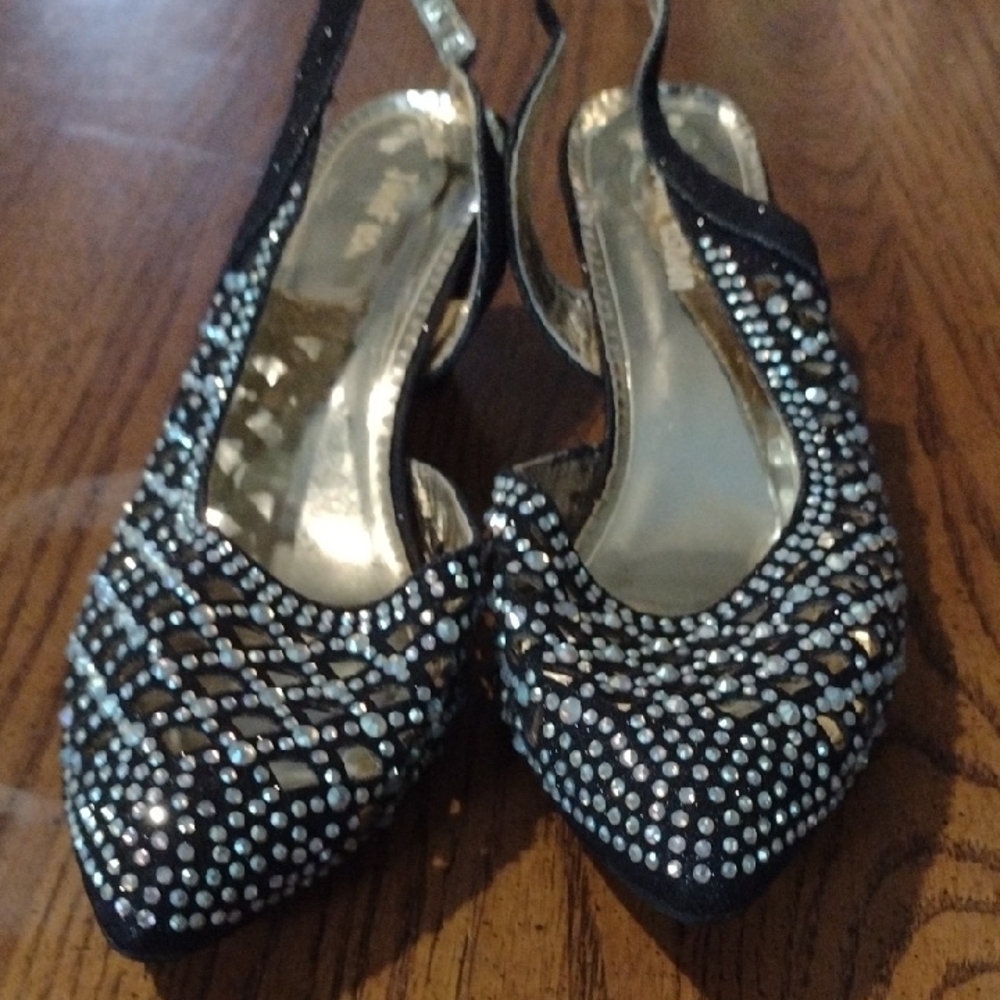 Vintage Black and Silver Women's Slingback Heels